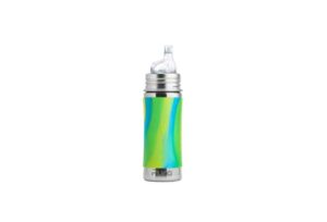 Biberó d’acer inoxidable verd i blau amb canyeta 325ml PURA (entrenament +6M)