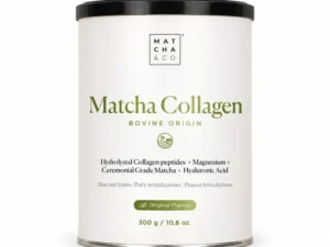 Pot de Matcha Collagen boví original Matcha & Co de 300 g sobre fons blanc