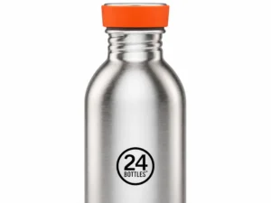Ampolla d’acer inoxidable 24Bottles Urban Brushed Steel de 250 ml sobre fons blanc